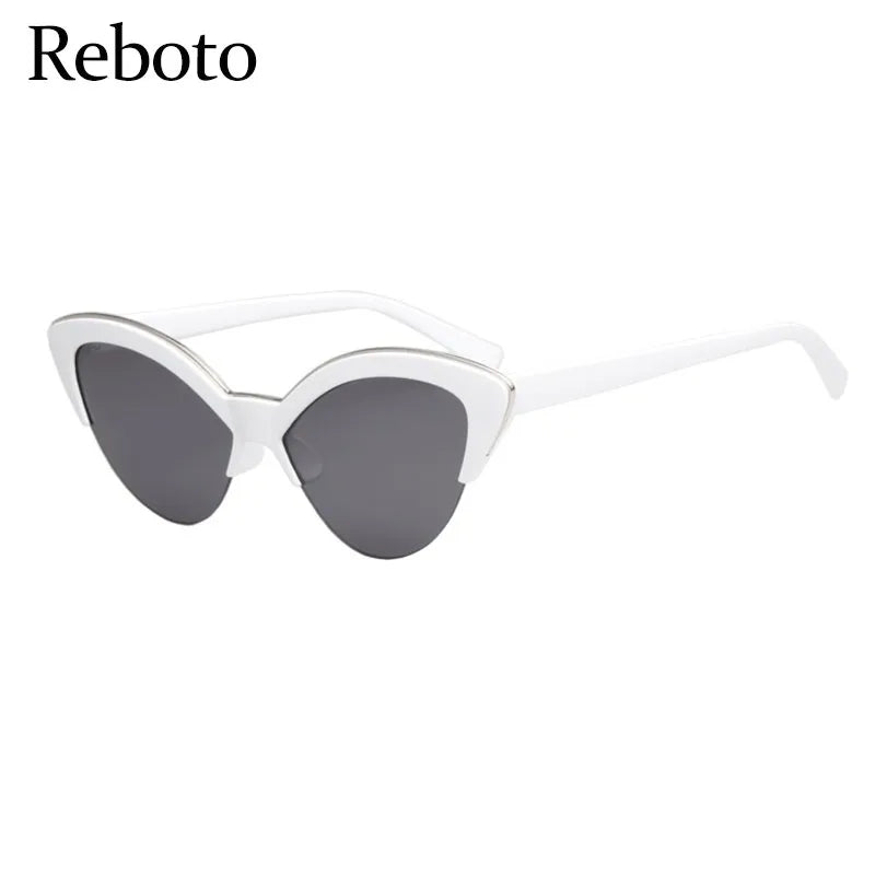 vintage White Cat Eye Sun Glasses For Women Vintage New Fashion Small Half Frame Eyewear Trending Travel Sexy Woman Sunglasses