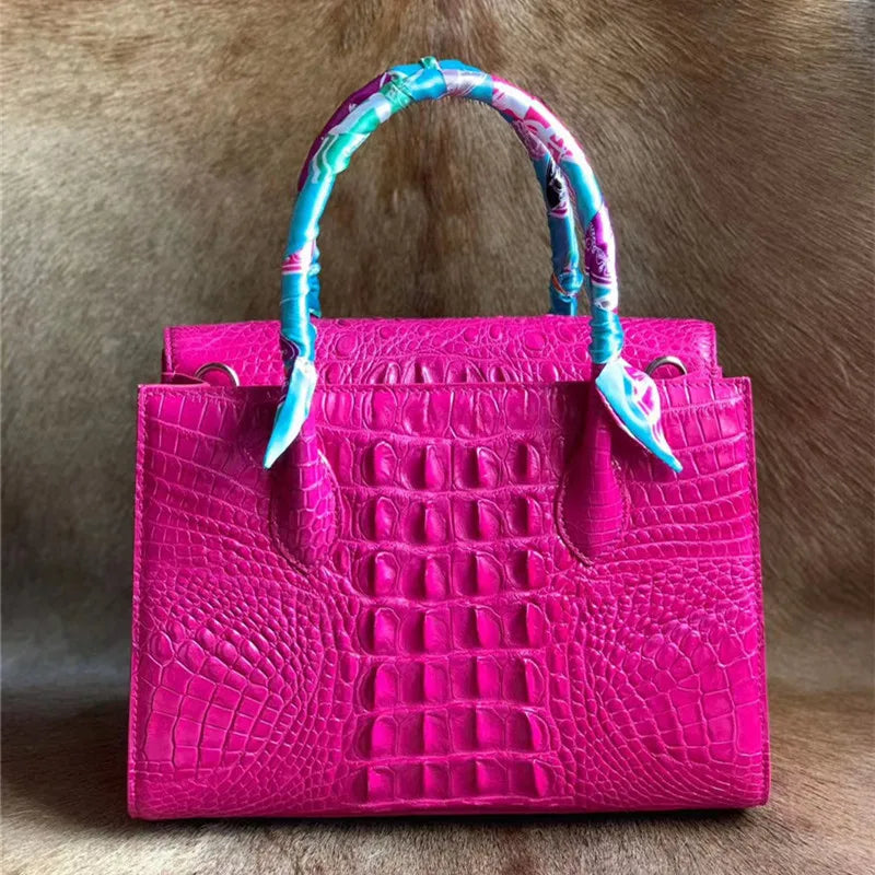 Exotic Genuine Alligator Leather OL Lady Working Totes Authentic Real Crocodile Skin Female Handbag Women's Single Shoulder Bag