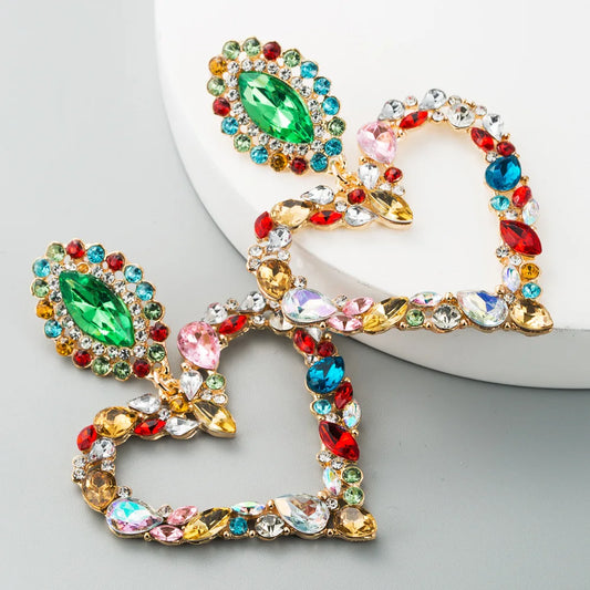 Hollowed-out Hanging Colorful Crystal Heart Drop Earring