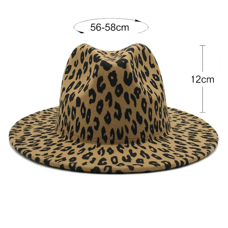 2021 winter fedora hats for women fashion Flat wide Brim Panama Wool Felt Jazz Fedora Hats for men Leopard goth top wedding Hat