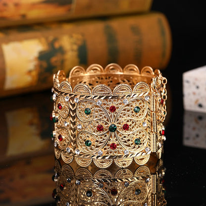 Fashion Moroccan Style Caftan Wedding Rhinestone Wide Bracelet Retro Arab Women's Bracelet Jewelry