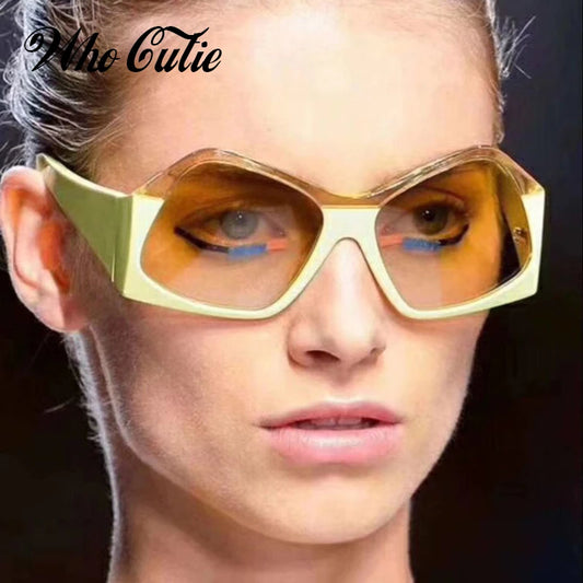 WHO CUTIE 2018 Polygon Oversized Sunglasses Men Women Brand Designer Vintage Female Sun Glasses Retro Gradient Lens Shades OM736