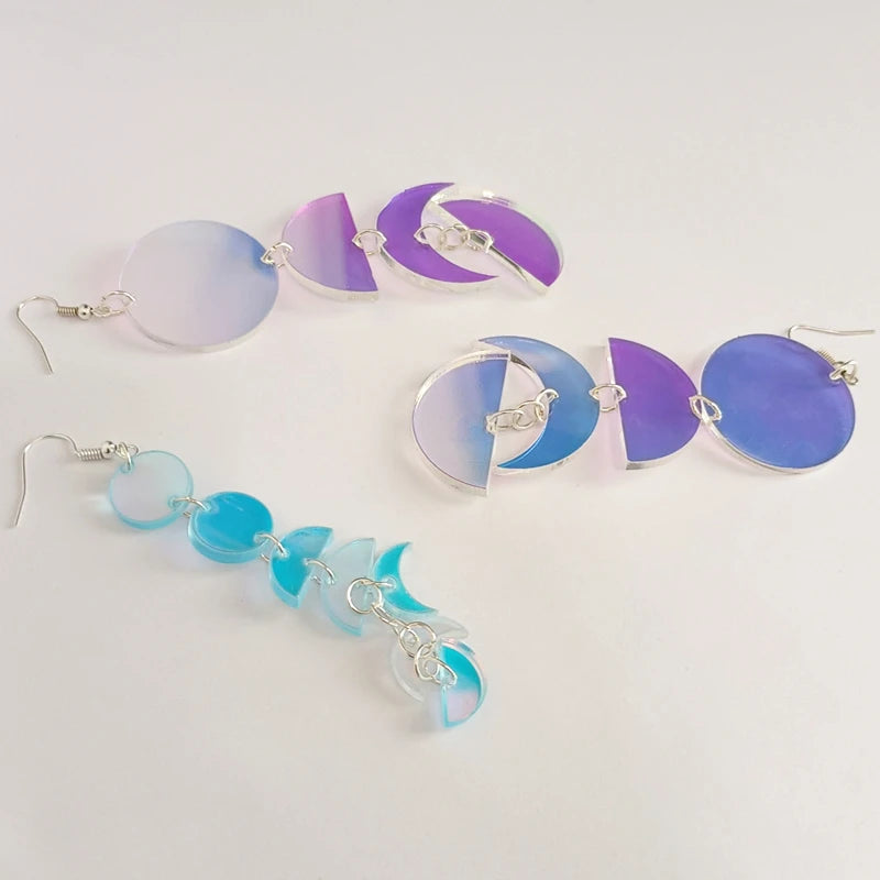 Iridescent  Acrylic Color Moon Round Long Earrings