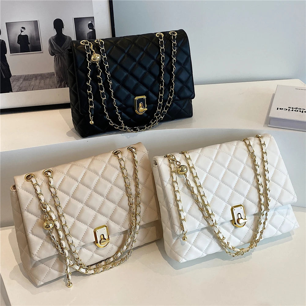 Quilted Leather Double Chain Shoulder Bags