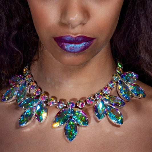 Mixed Color Rhinestone Crystal Necklace For Women Luxury Fashion Water Drop Choker Necklaces For Party Wedding Bridal Jewelry