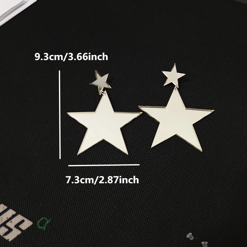 Acrylic Gold Silver Color Big Star Drop Earrings