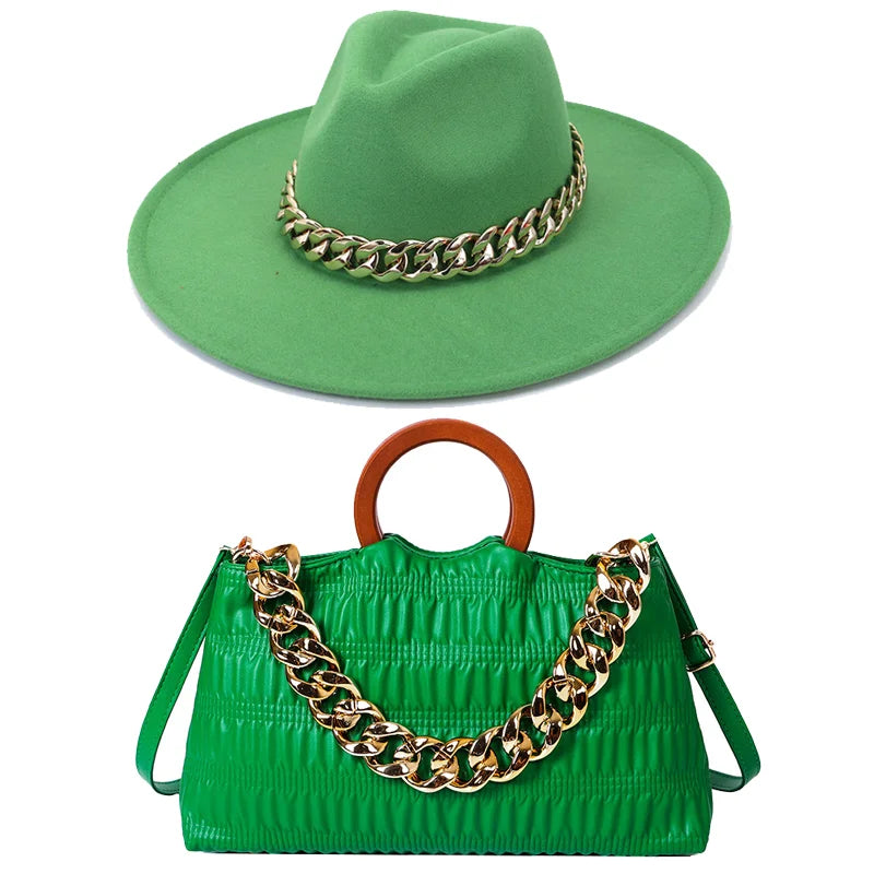 Fedora Hat and Bag Set Large Chain