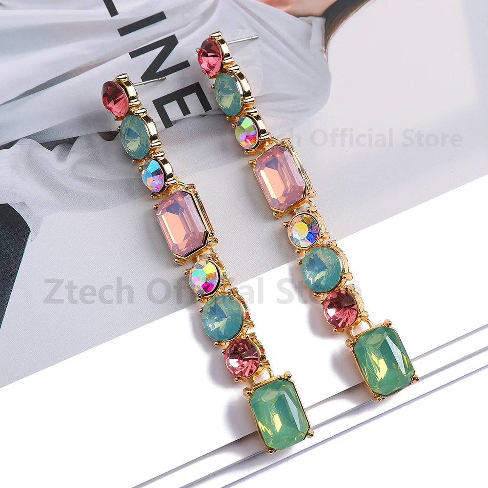 Elegant Vintage Long Hanging Earrings For Women Luxury Colorful Glass Decor
