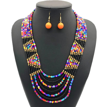 African Beads For Women Ethnic Statement Jewelry Sets Bohemian Necklace & Earrings