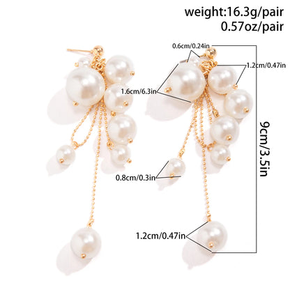 Elegant Pearl Long Tassel Drop Earrings