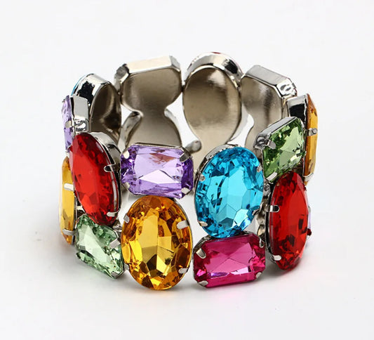 2022 Exquisite Wide Elastic Fashion Color Rhinestone Bridal Bracelet