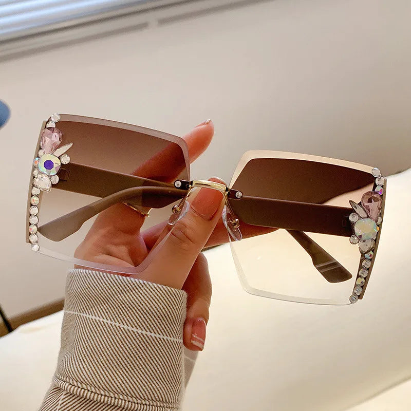 Fashion Rhinestone Oversized Square Sunglasses