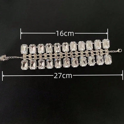 Novelly Rhinestone Acrylic Big Square Double Row Wristband Bracelet Hand Jewelry for Women Crystal Hand Chain Bracelet Bangle