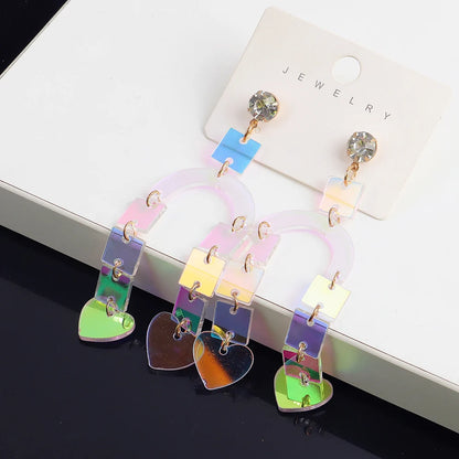 Trendy Colorful Acrylic Transparent Iridescent Geometric Earrings