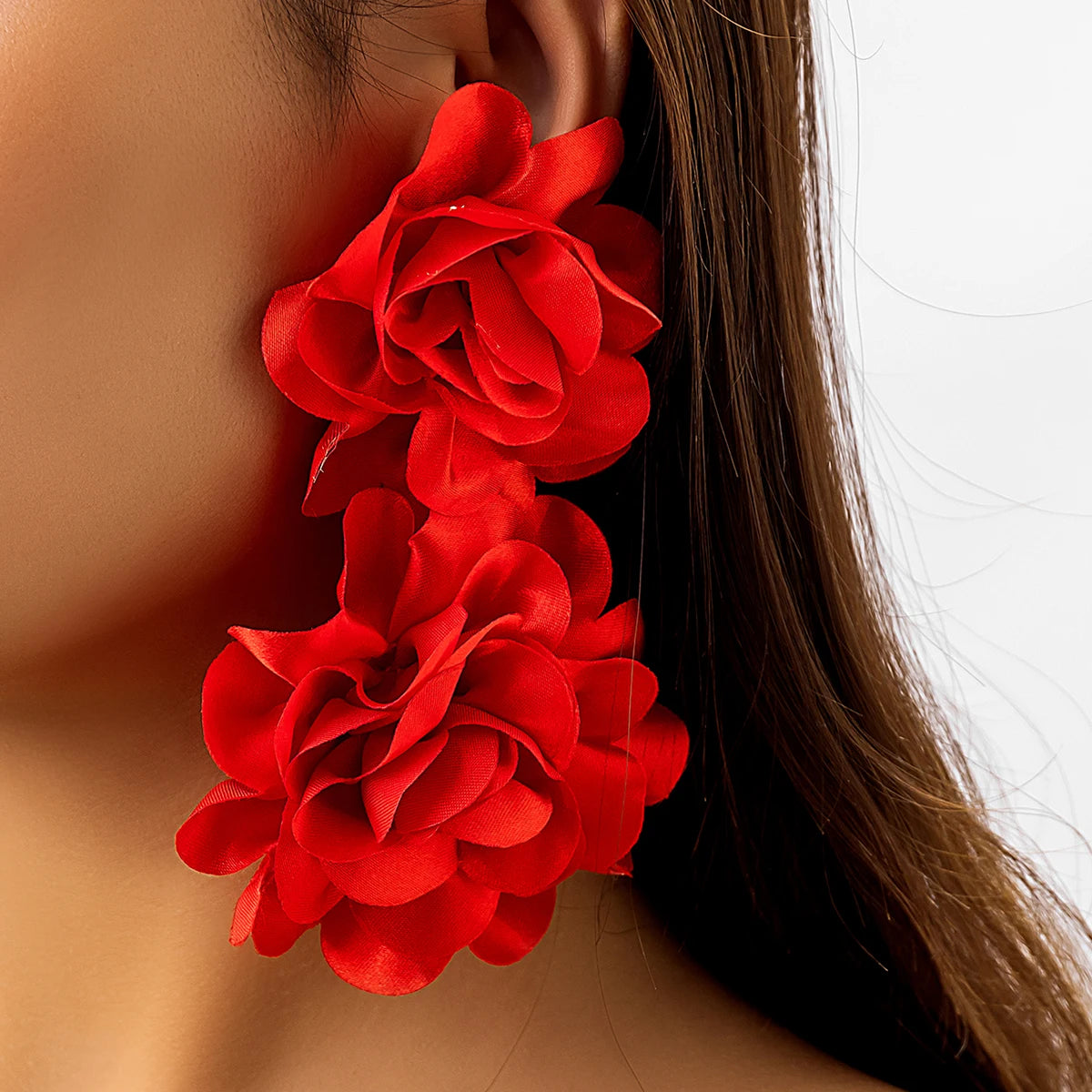 Exaggerated Handmade Red Petal Flower Drop Earrings