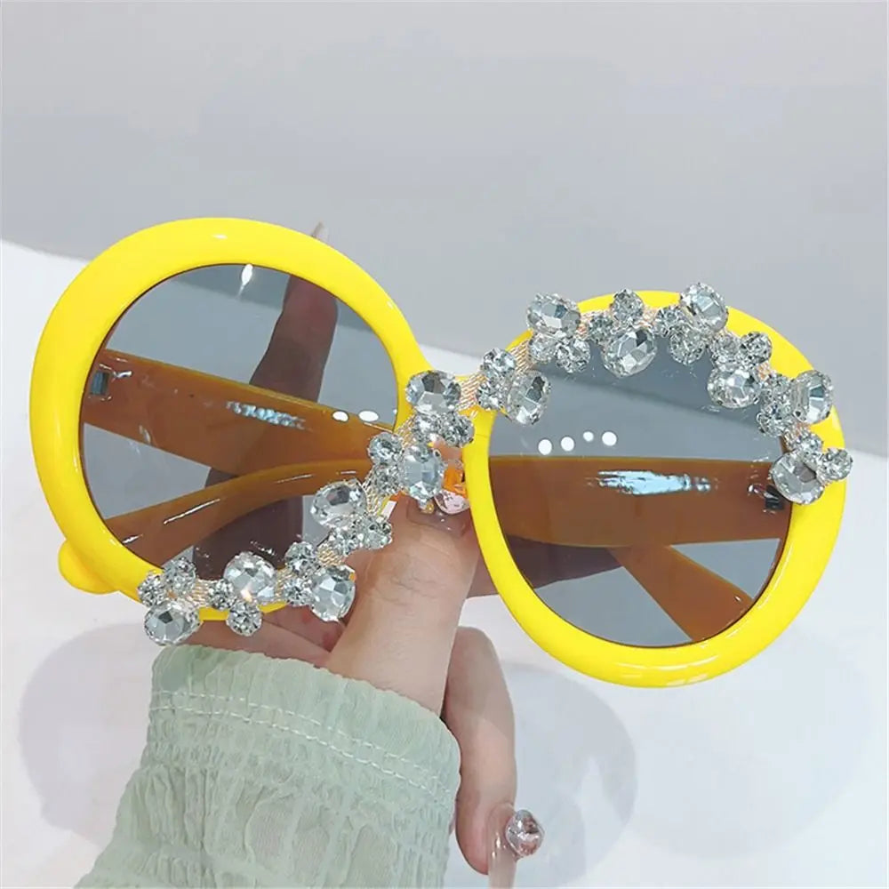 Rhinestone Decor Round Frame Sunglasses Oversized UV400 Protection Aesthetic Sun Glasses Asymmetrical Design Eyeglasses