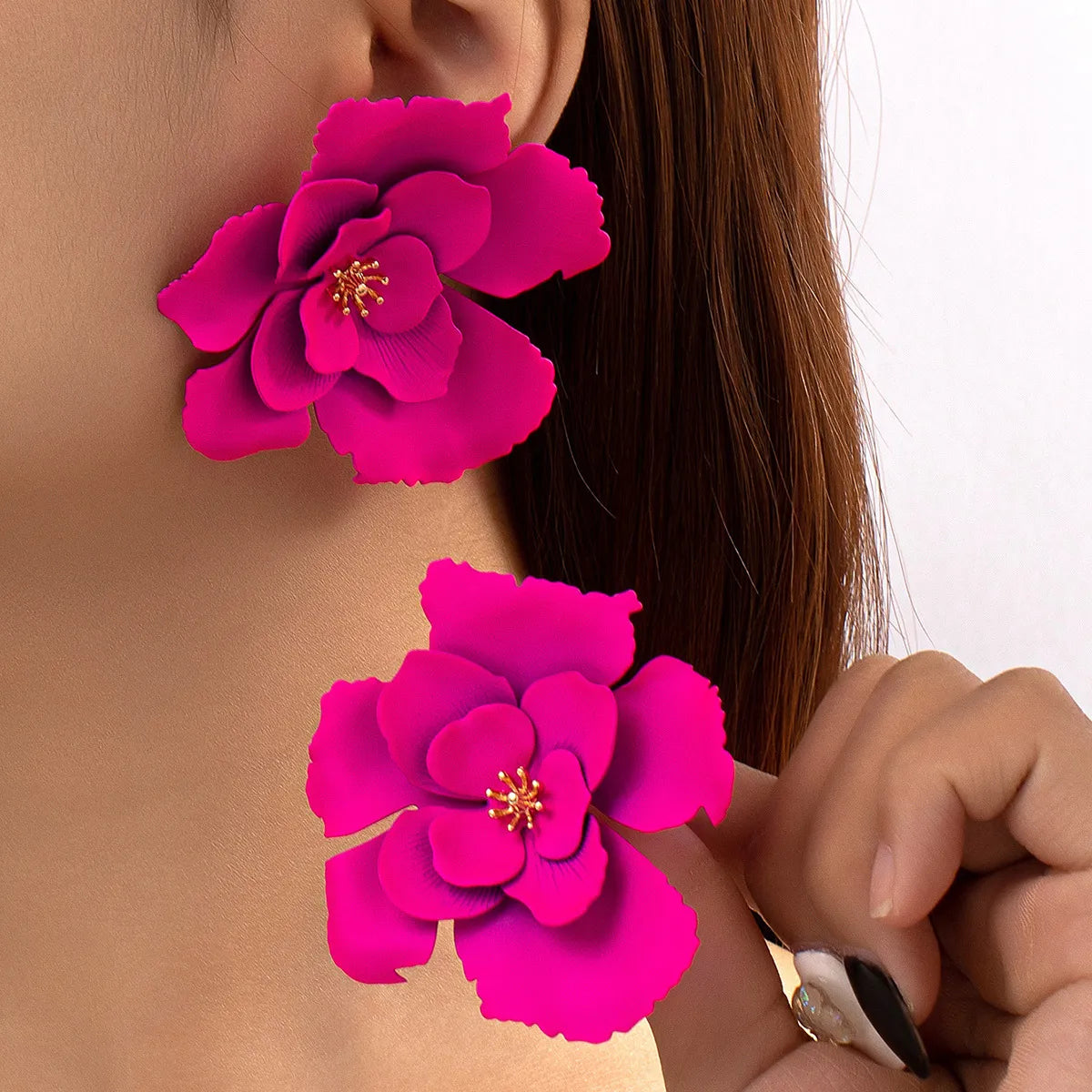 Fashion Fushsia Big Flower Drop Earrings