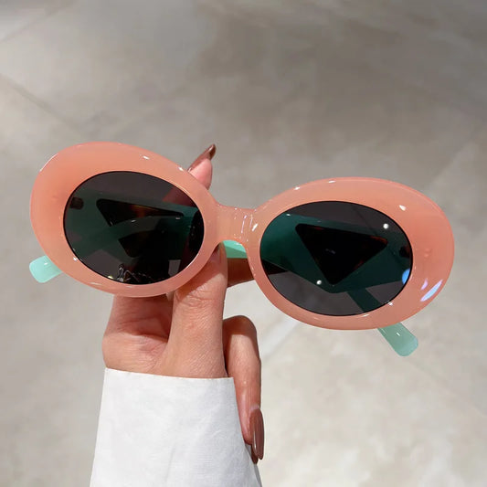 Luxury Brand Designer Oval Cat Eye Sunglasses Women Vintage Fashion Sun Glasses Trending Punk Double Color Sexy Ladies Shades UV