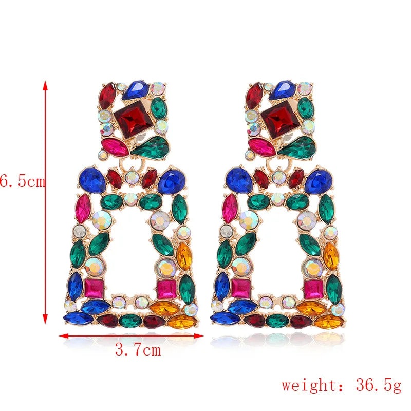 Ethnic Colorful Crystal Clip on Earrings