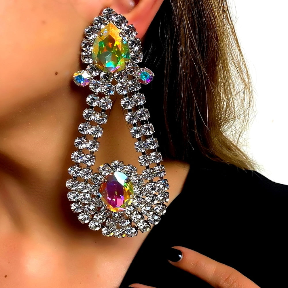 Exaggerated Rhinestone Earrings & Rings Set