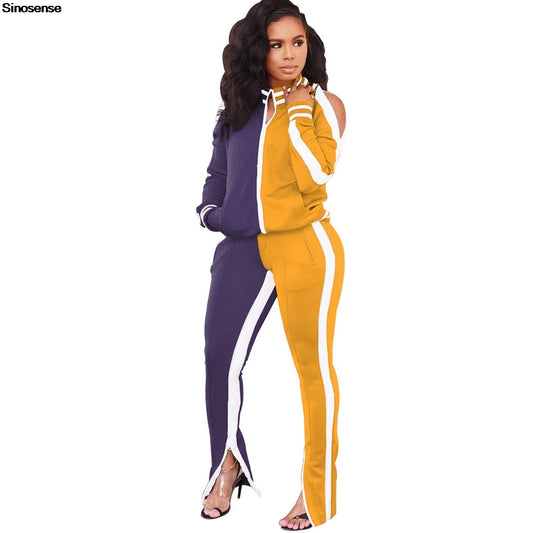 Women Sports 2 Piece Outfits Jogging Suits Cold Shoulder