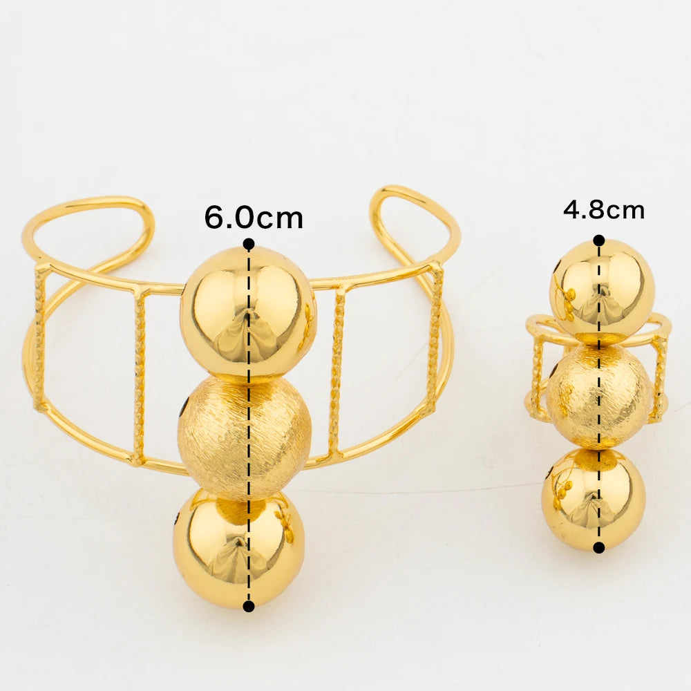 Gold Cuff Bangle with Ring Set Dubai Round Beads Design