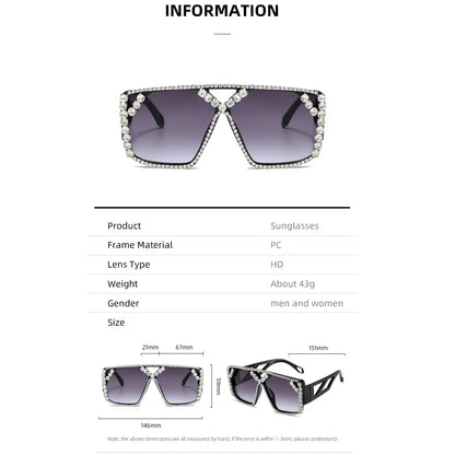 Fashion Vintage Sex Ladies Big Frame Square Diamond Sunglasses Women Luxury Crystal Sun Glasses For Female Rhinestone Eyewear