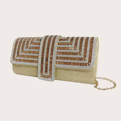 Gold Crystal Envelope Evening Clutch Bag