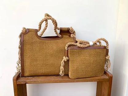 Straw Woven Tassel Hemp Tote Bag