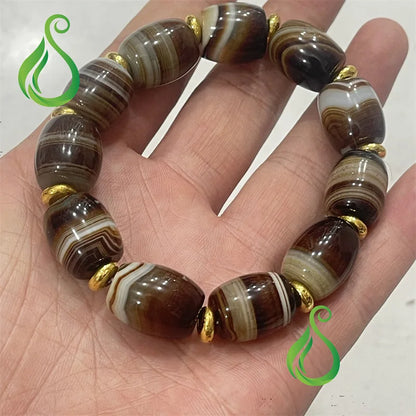 Tibetan Style Black and White Agate Bracelet Barrel Beads Twisted Stripe Jewelry