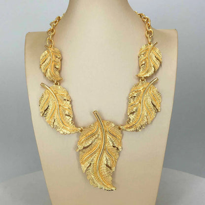 African Queen Big Leaf Gold Plated Jewelry Setsv