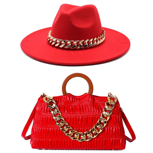 Fedora Hat and Bag Set Large Chain