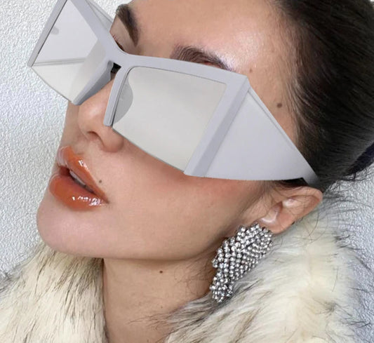 Oversized Cat Eye Sunglasses Women Punk Semi Rimless Glasses