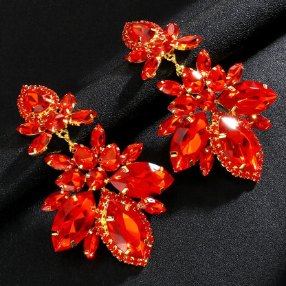 Stonefans Red Rhinestone Water Drops Earrings for Women Party Queen Accessories Crystal Statement Dangle Earrings Stud Jewelry