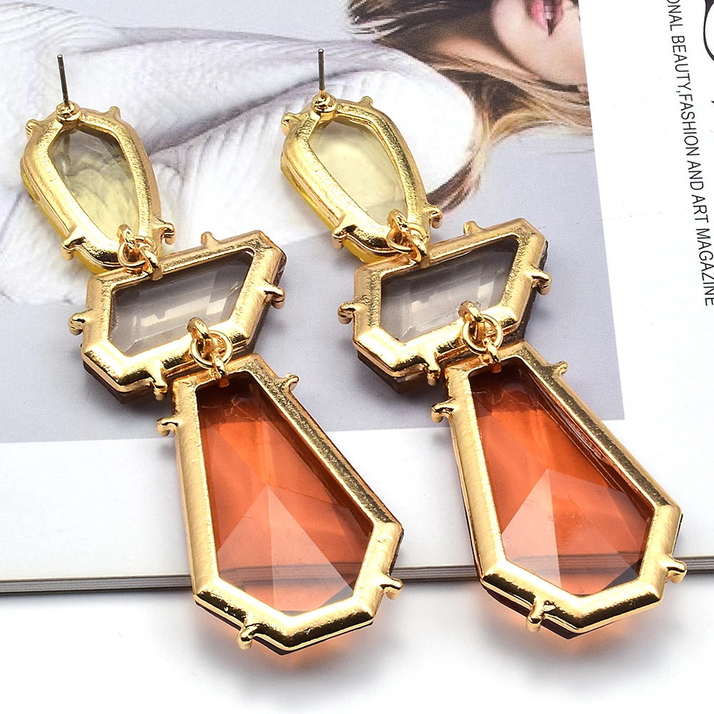 Vintage Resin Drop Earrings For Women Acrylic Earrings For Girls Trendy Geometric Korean Jewelry Wholesale