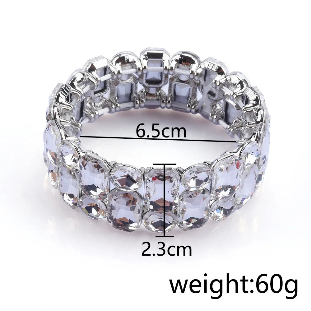 Fashion Double Row Square Oval Glass Handmade Elastic Bracelets