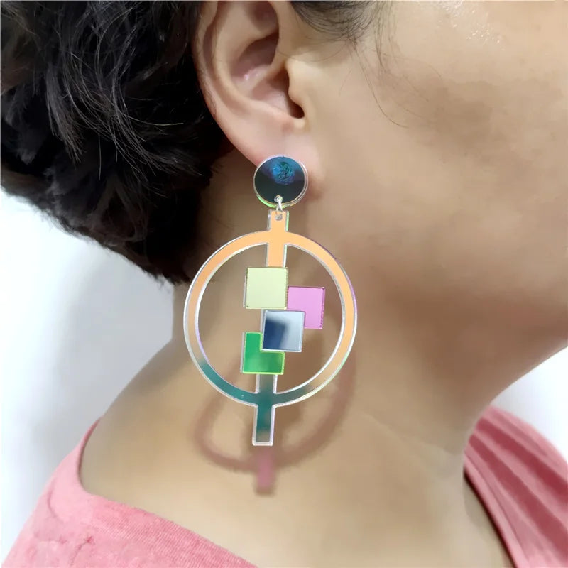 Mirror Acrylic Mosaic Geometric Earrings