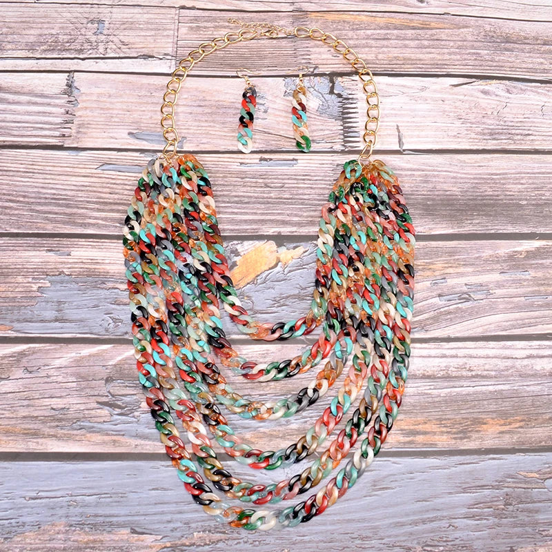 Multi Layer Acrylic Necklace Earrings Set Statement