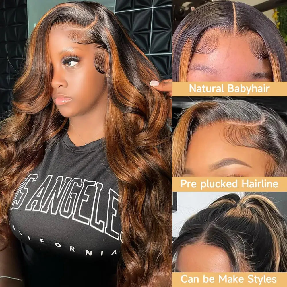 Ombre Lace Front Wig Human Hair 13x4 Glueless Wigs Pre Plucked pre cut Wear Go Glueless Wig 180% Density 1B/30 Body Wave