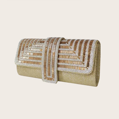 Gold Crystal Envelope Evening Clutch Bag