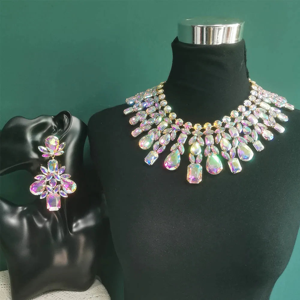 Super Shiny Glass Necklace& Earring Set