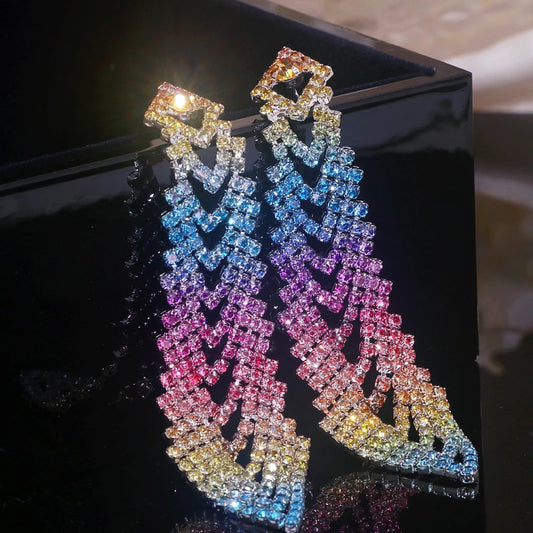 Luxury Shiny Rhinestone Long Tassel Earrings