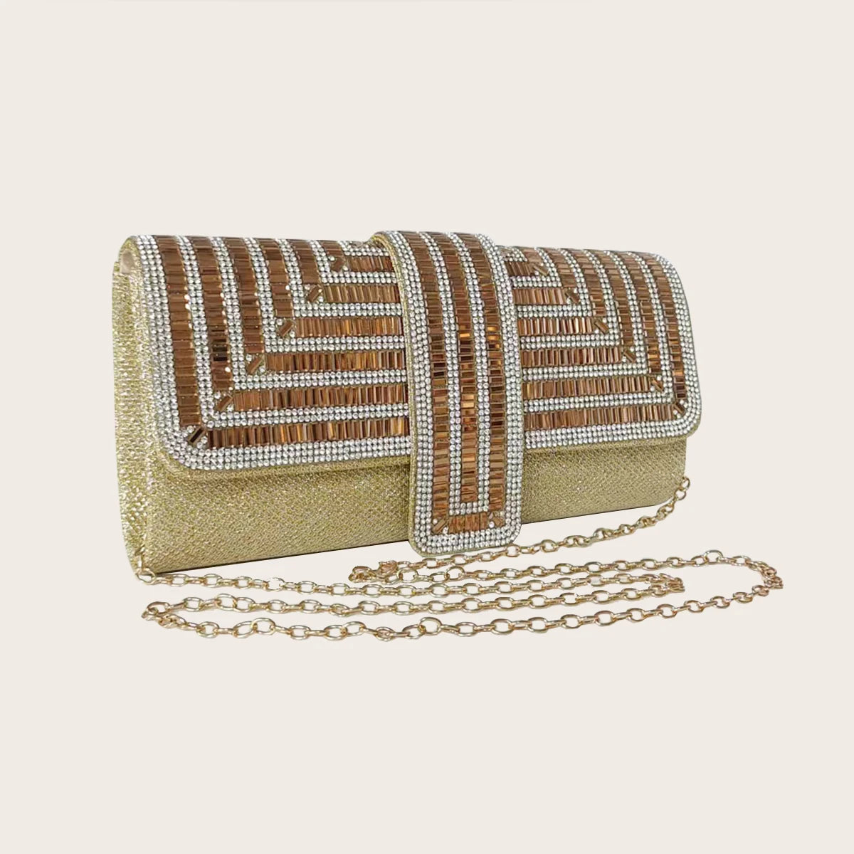 Gold Crystal Envelope Evening Clutch Bag