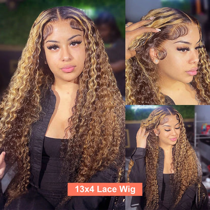 13x6 Highlight Curly Lace Human Hair Wig 13X4 Loose Deep Wave Frontal