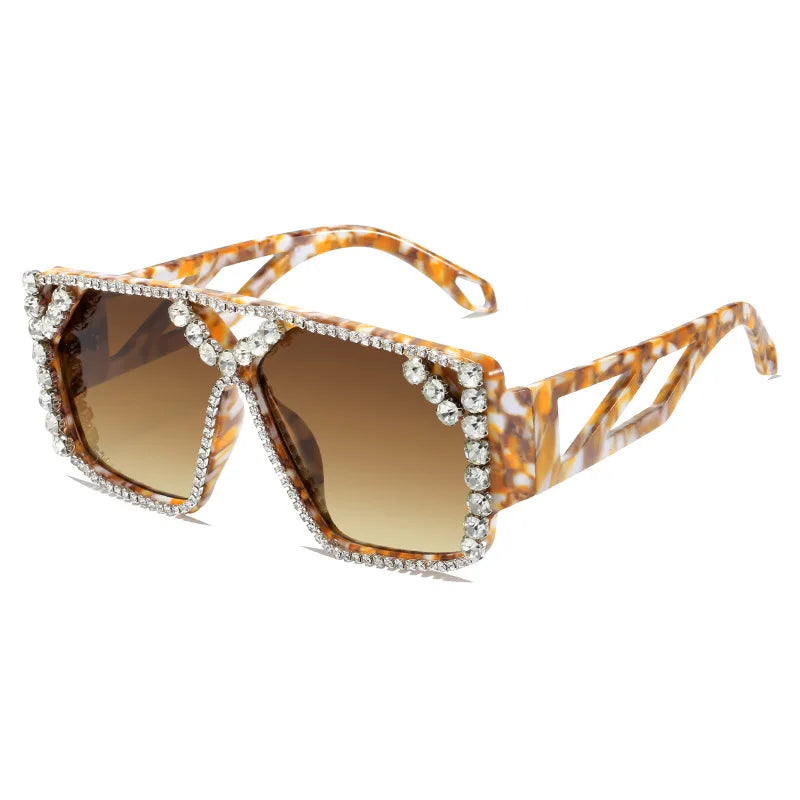 Fashion Vintage Sex Ladies Big Frame Square Diamond Sunglasses Women Luxury Crystal Sun Glasses For Female Rhinestone Eyewear