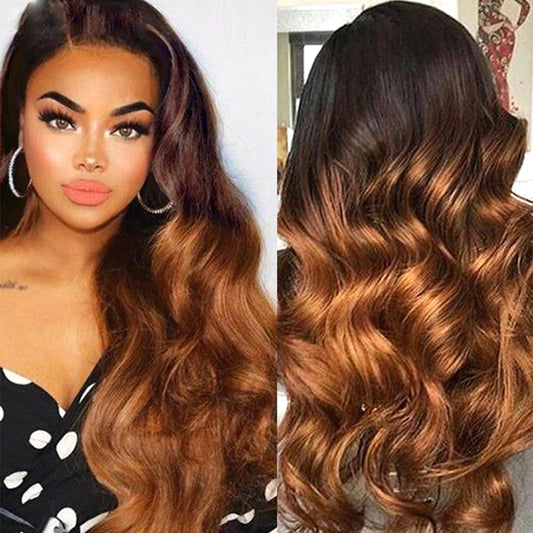 Highlight Body Wave Ombre Body Lace Front Human Hair Wigs 180%