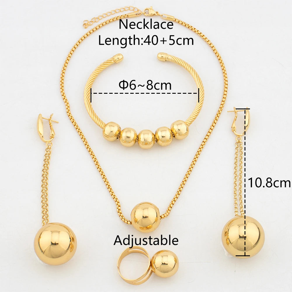 Jewelry Fashion New Drop Earrings Classic Bangle Ring Dubai Necklace Beads Jewelry Set for Women Party Daily Wear Wedding Gift