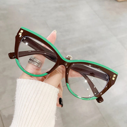 Anti Blue Light Optical Cat Eye Glasses Women Vintage Brand Designer Myopia Prescription Sexy Ladies Rivet Eye Glasses Frame