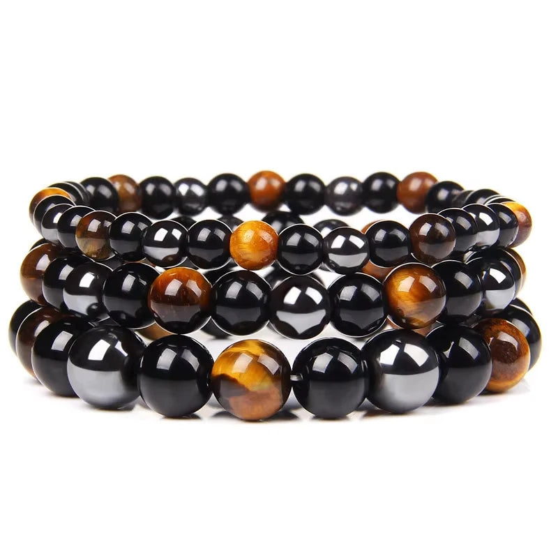 Natural Black Obsidian Hematite Tiger Eye Beads Bracelets Men for Magnetic Health Protection  Soul Jewelry Pulsera Hombre