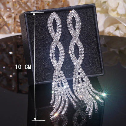 Luxury Bling Colorful Rhinestone Long Tassel Earrings